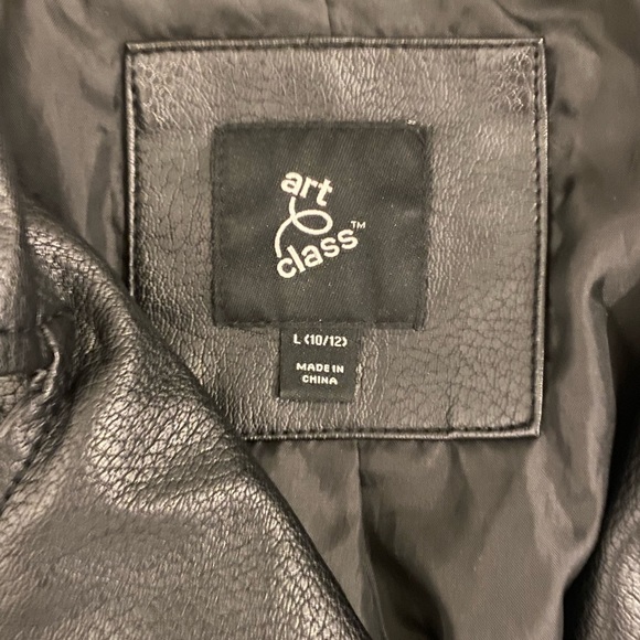 Faux leather motto jacket, gold hardware | Size L (10-12) - Picture 3 of 12